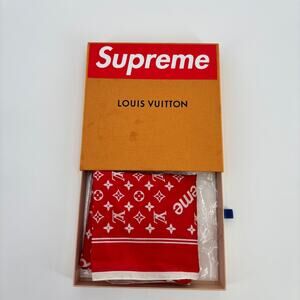 Supreme x Louis Vuitton LV Monogram Bandana Scarf Red 100% Authentic